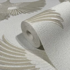 Vliestapete Vögel Textil Optik Weiß Beige Metallic 34529