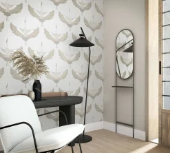 Vliestapete Vögel Textil Optik Weiß Beige Metallic 34529