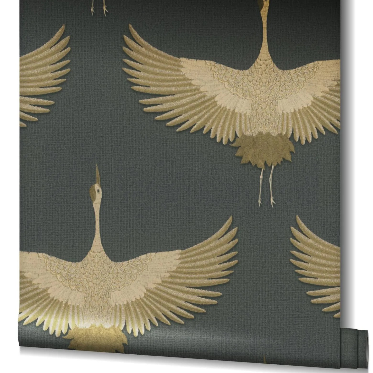 Vliestapete Vögel Textil Optik Schwarz Gold Metallic 34532