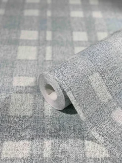 Vliestapete Vierecke Karo blau grün beige 32661