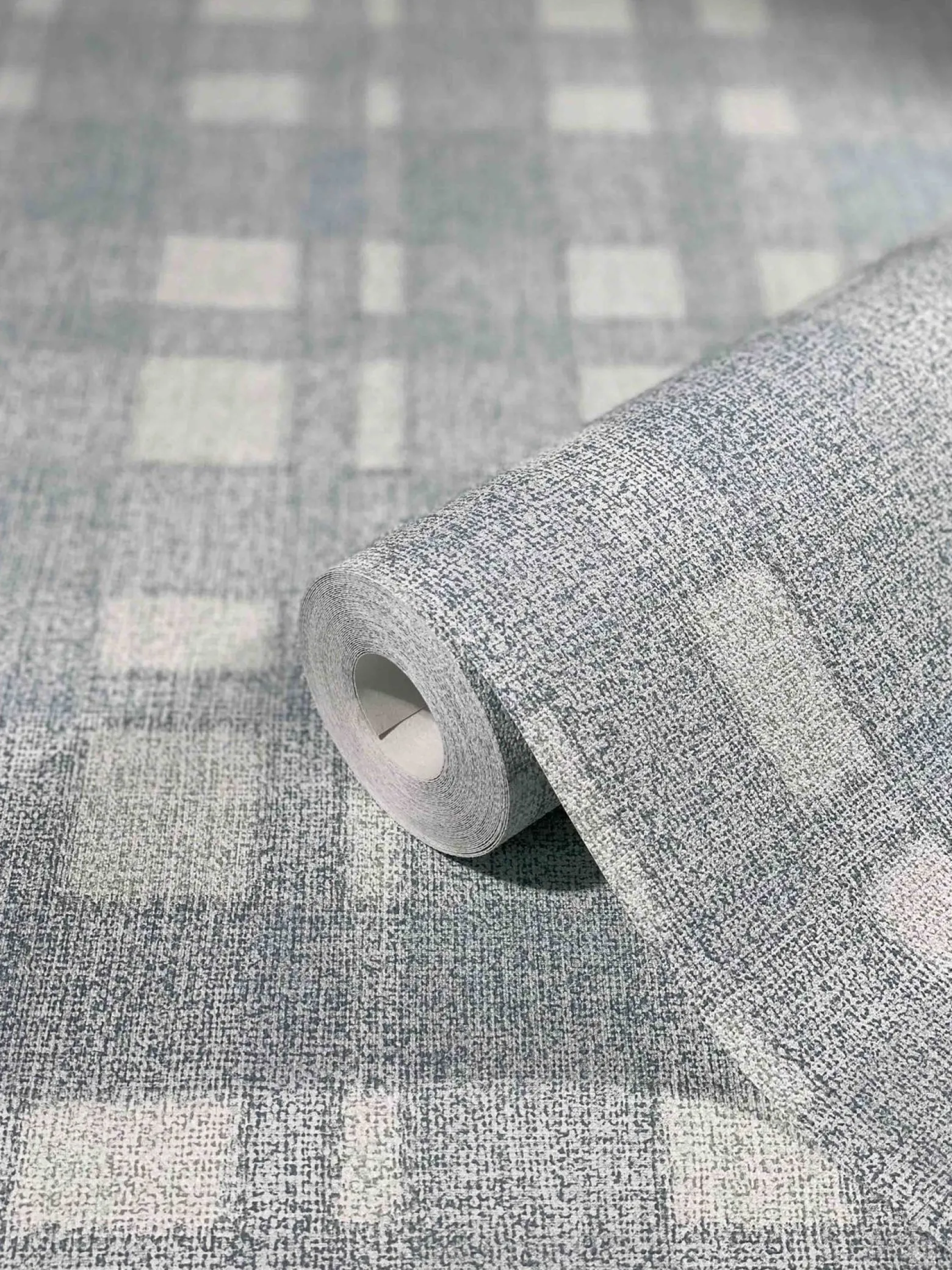 Vliestapete Vierecke Karo blau grün beige 32661