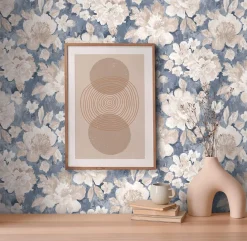 Vliestapete Vintage Blumen Aquarell Blau Beige 39607-1