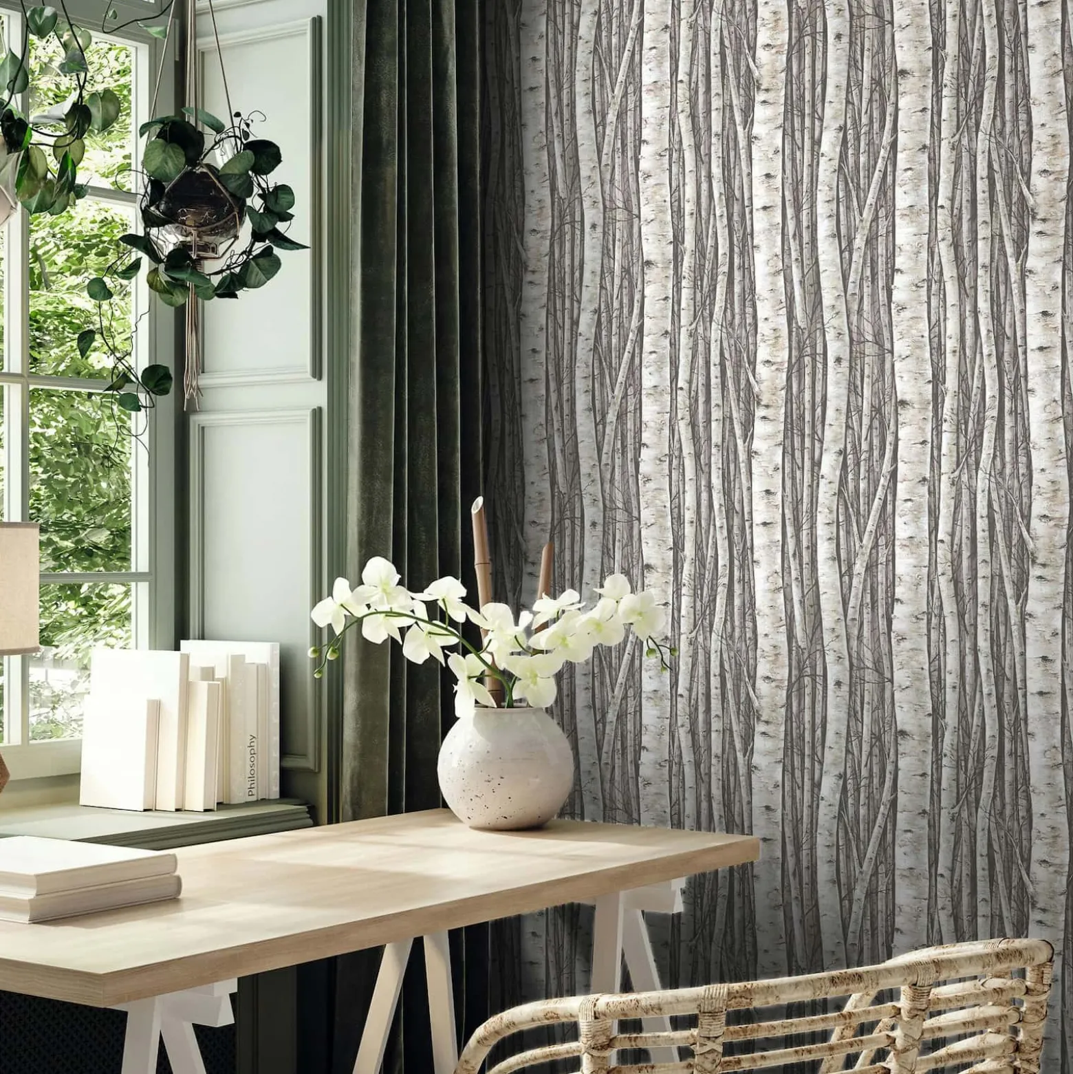 Vliestapete Wald Bäume Natur Motiv Braun Creme 35394