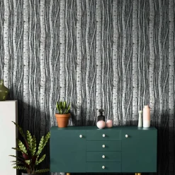 Vliestapete Wald Bäume Natur Motiv Grau Creme 35397