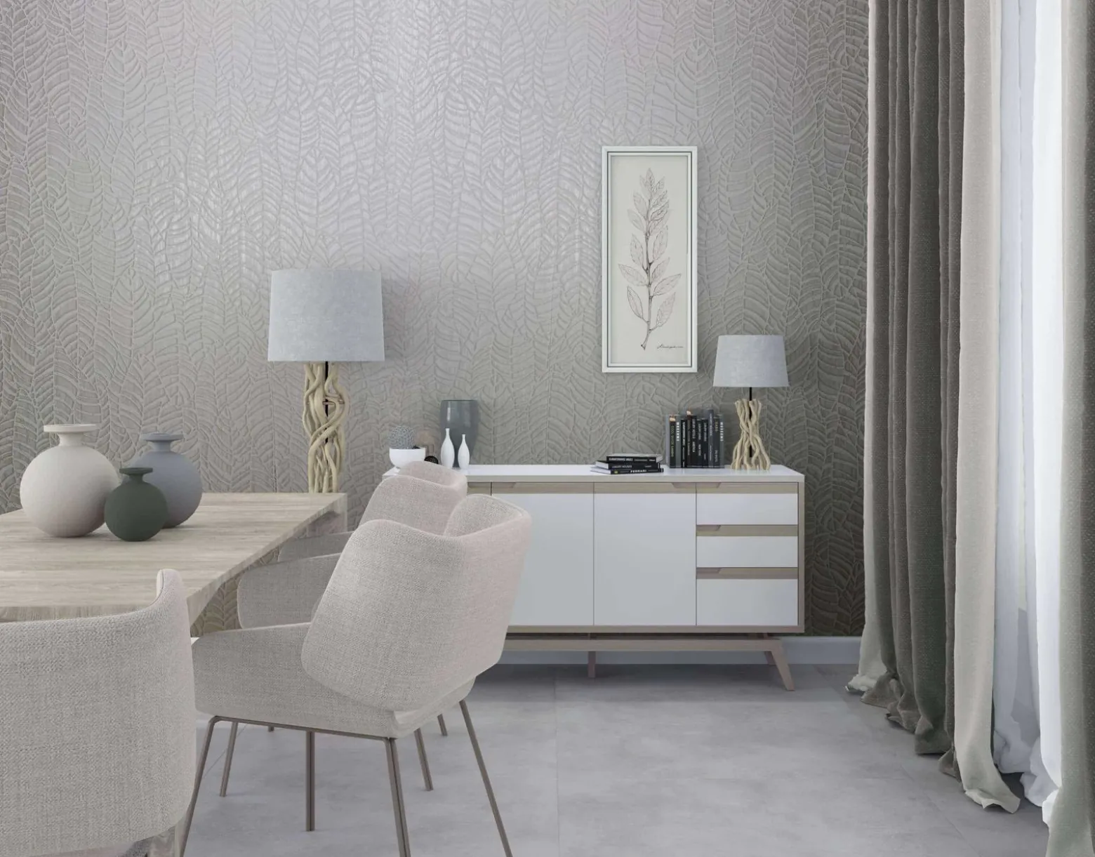 Vliestapete Weiß Grau Blatt Muster Marburg 32972