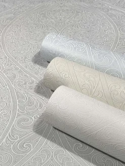 Vliestapete Weiß Grau Silber Ornamente Marburg 32980
