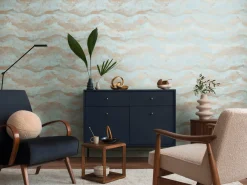 Vliestapete Wellen Abstrakt Blau Kupfer Metallic 78656-5