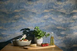 Vliestapete Wellen Abstrakt Blau Gold Metallic 78656-1