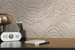 Vliestapete Wellen Beige Grau Gold Metallic 39507-1