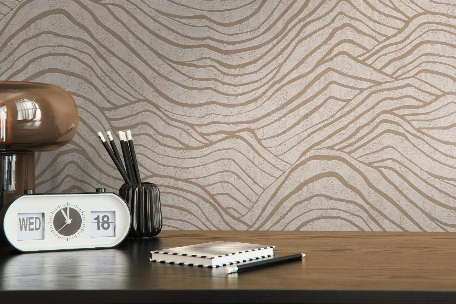 Vliestapete Wellen Beige Grau Gold Metallic 39507-1
