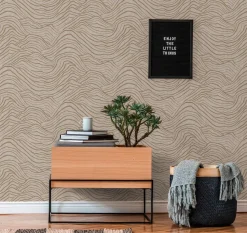 Vliestapete Wellen Beige Grau Gold Metallic 39507-1