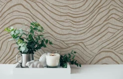 Vliestapete Wellen Beige Grau Gold Metallic 39507-1
