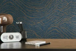 Vliestapete Wellen Dunkelblau Gold Metallic 39507-4