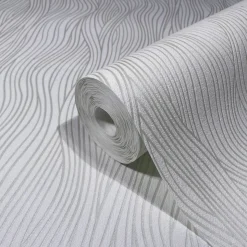 Vliestapete Wellen Muster Creme Grün Metallic 82401