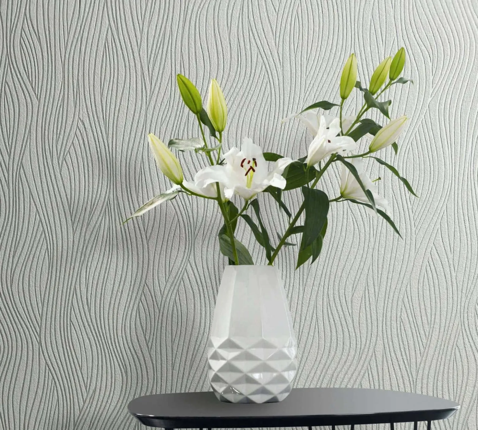 Vliestapete Wellen Muster Creme Grün Metallic 82401
