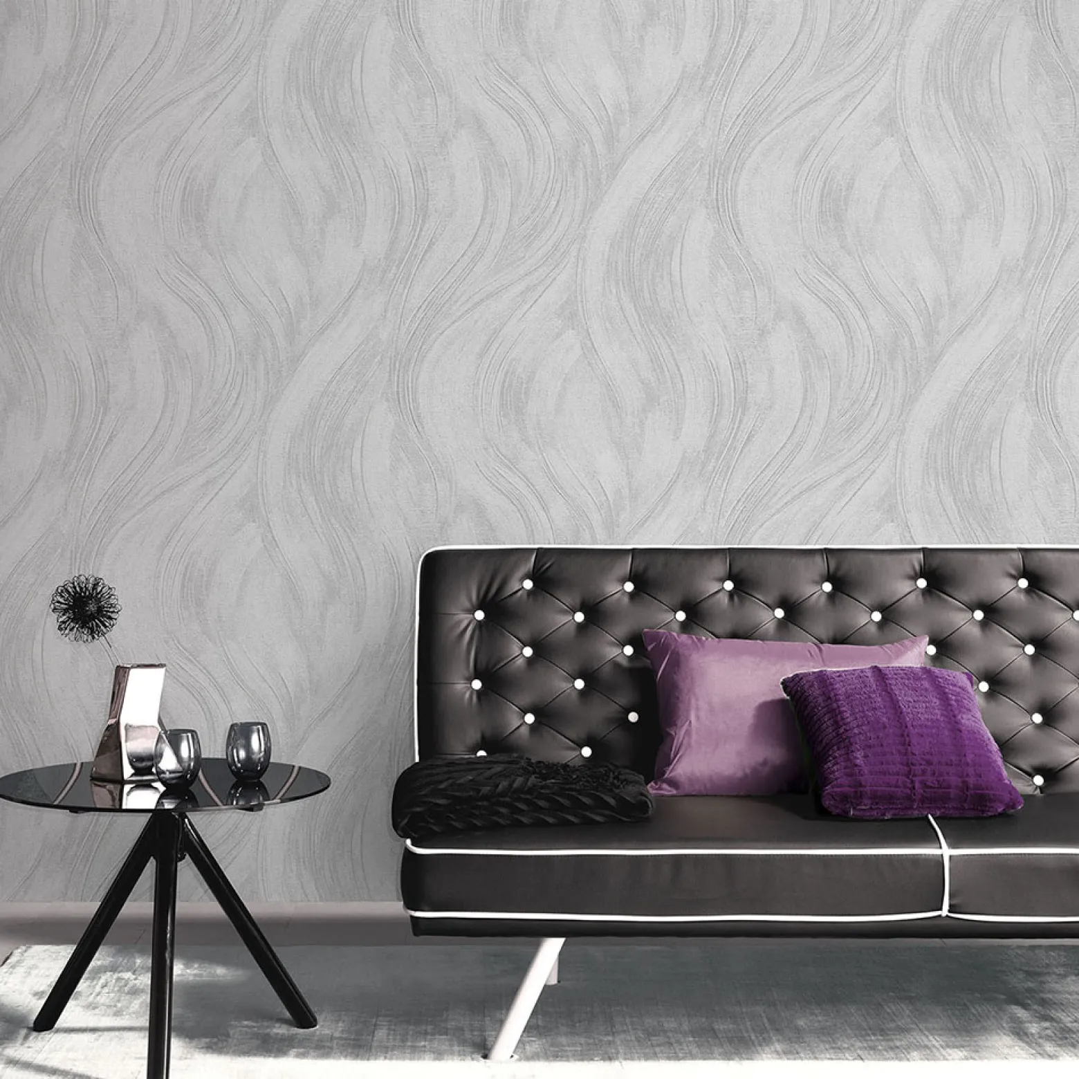 Vliestapete Wellen Muster Grau Silber Metallic 10456-31