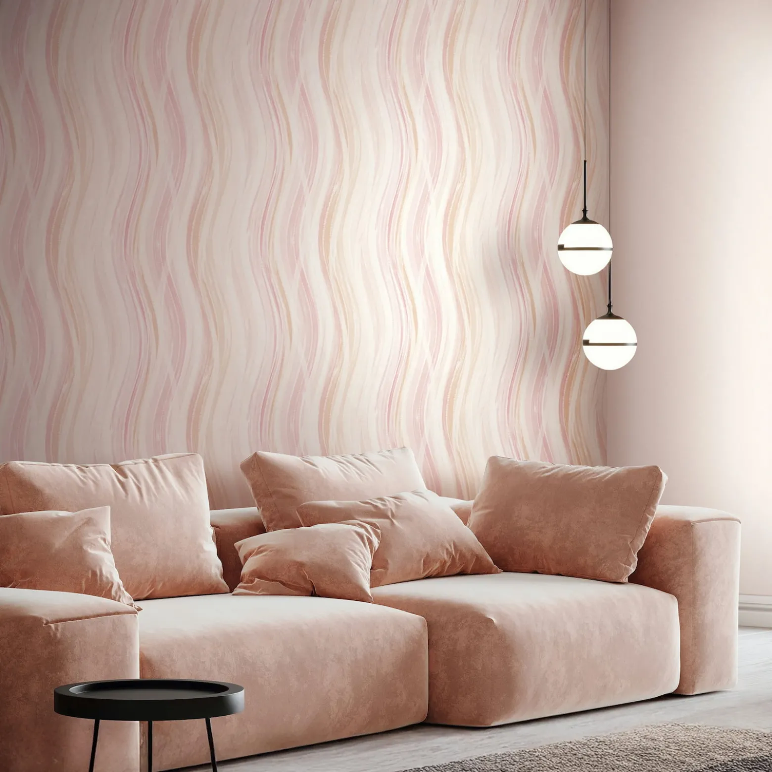 Vliestapete Wellen Muster Streifen Creme Rosa Orange 82552