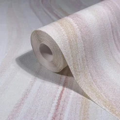 Vliestapete Wellen Muster Streifen Creme Rosa Orange 82552