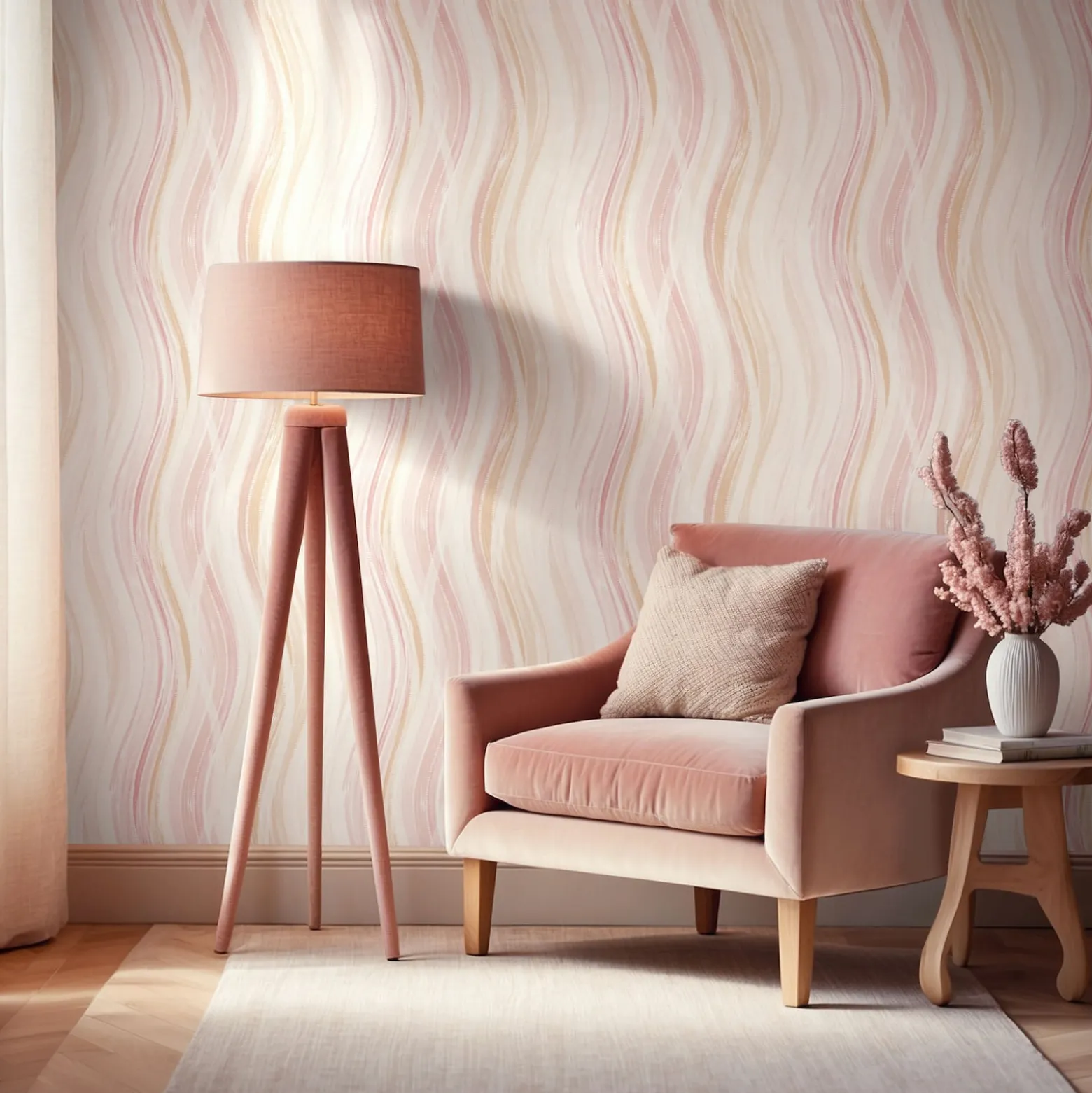 Vliestapete Wellen Muster Streifen Creme Rosa Orange 82552