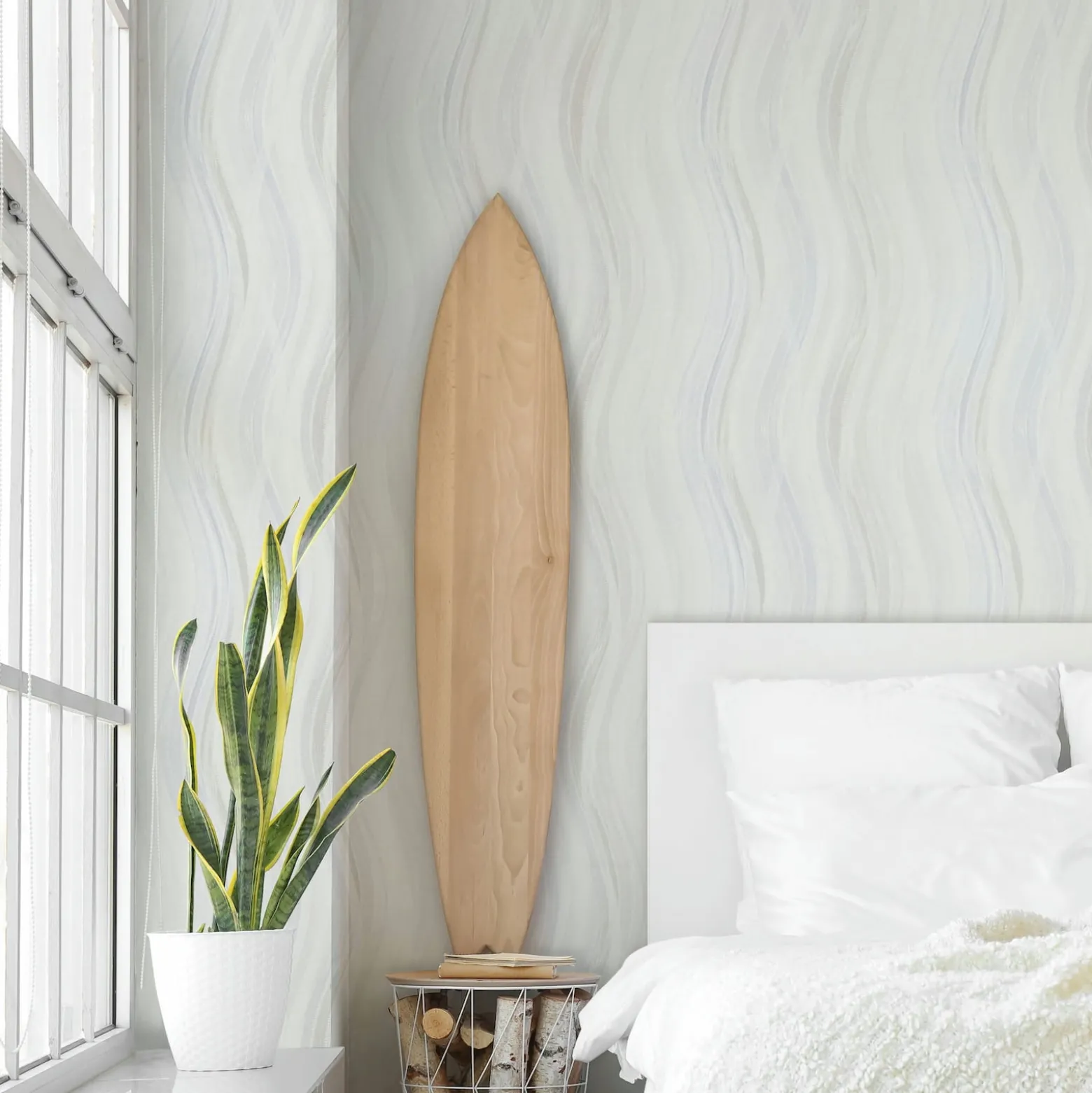 Vliestapete Wellen Muster Streifen Creme Grau Blau 82554