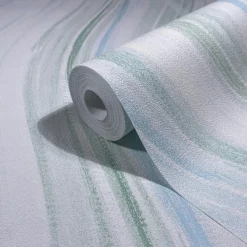 Vliestapete Wellen Muster Streifen Grün Blau Creme 82553