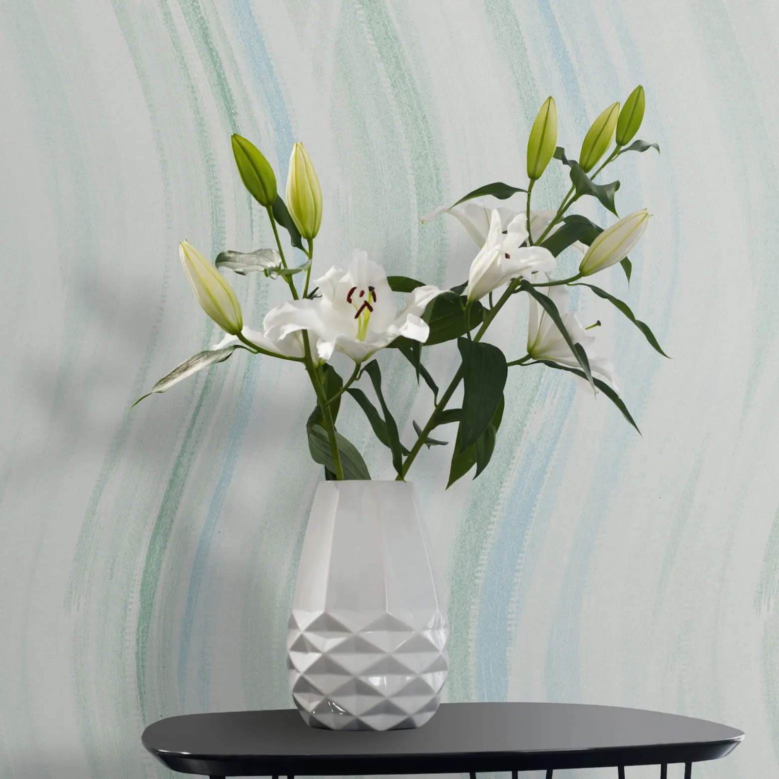 Vliestapete Wellen Muster Streifen Grün Blau Creme 82553