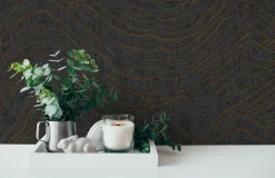 Vliestapete Wellen Schwarz Gold Metallic 39507-3