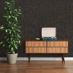 Vliestapete Wellen Schwarz Gold Metallic 39507-3