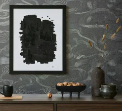 Vliestapete Wellen Textil Optik Schwarz Metallic 34537