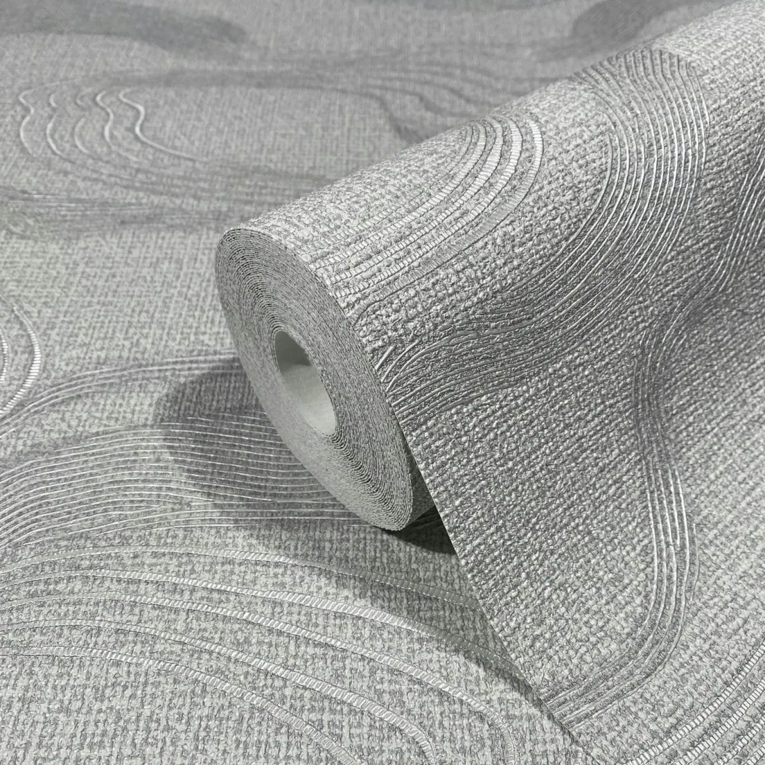 Vliestapete Wellen Textil Optik Grau Metallic 34536
