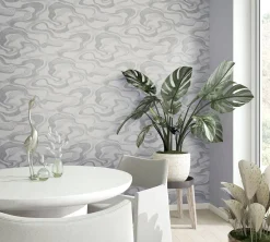 Vliestapete Wellen Textil Optik Grau Metallic 34536