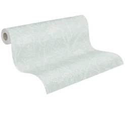 Vliestapete Wildblumen Floral Türkis Weiß Glanz 39766-2