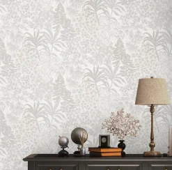 Vliestapete Wildblumen Weiß Silber Metallic 39128-2