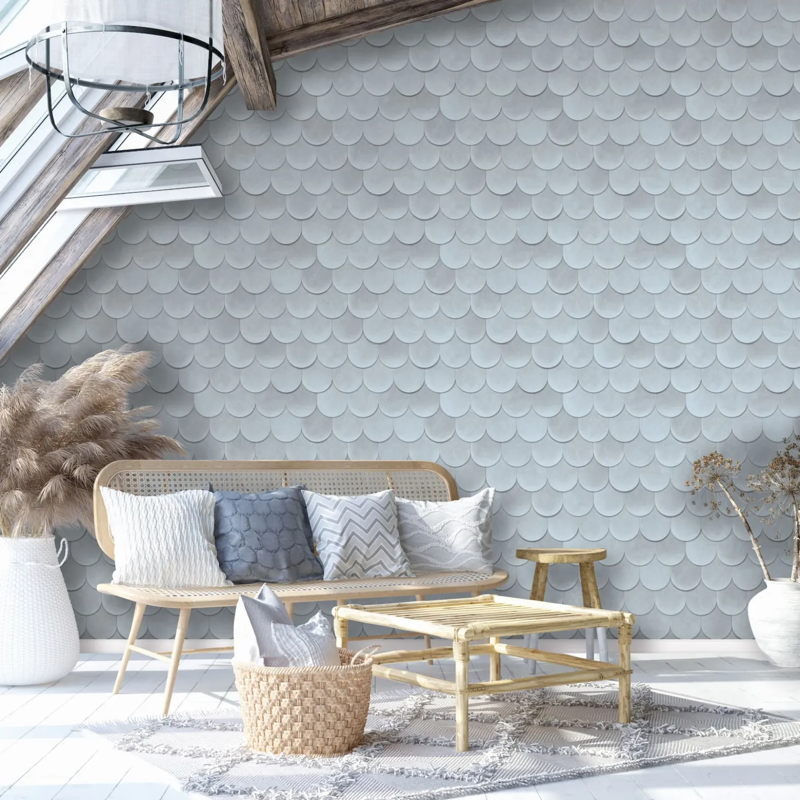 Vliestapete Ziegel Kachel Betonoptik Blau Grau 81656
