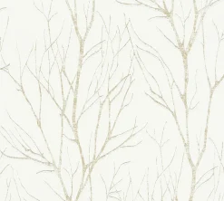 Vliestapete Zweige Floral cremeweiß gold metallic 37260-3