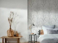 Vliestapete Zweige Floral weißgrau silber metallic 37260-4