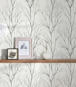 Vliestapete Zweige Floral weißgrau silber metallic 37260-4