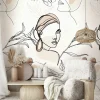 Wandbild Vlies Gesichter Floral Weiß Beige 81610