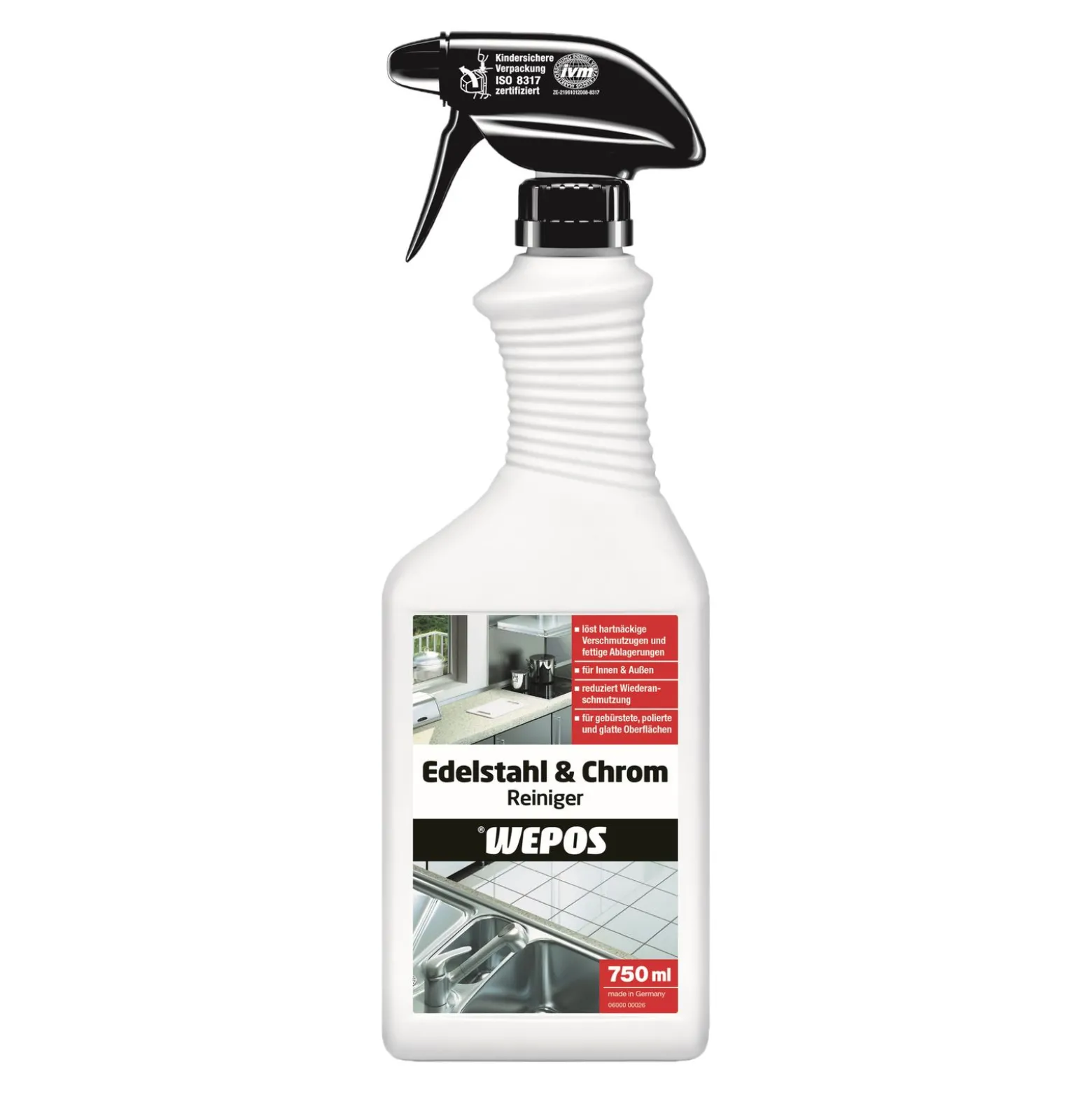 Wepos Edelstahl & Chrom Reiniger Innen + Außen 750 ml