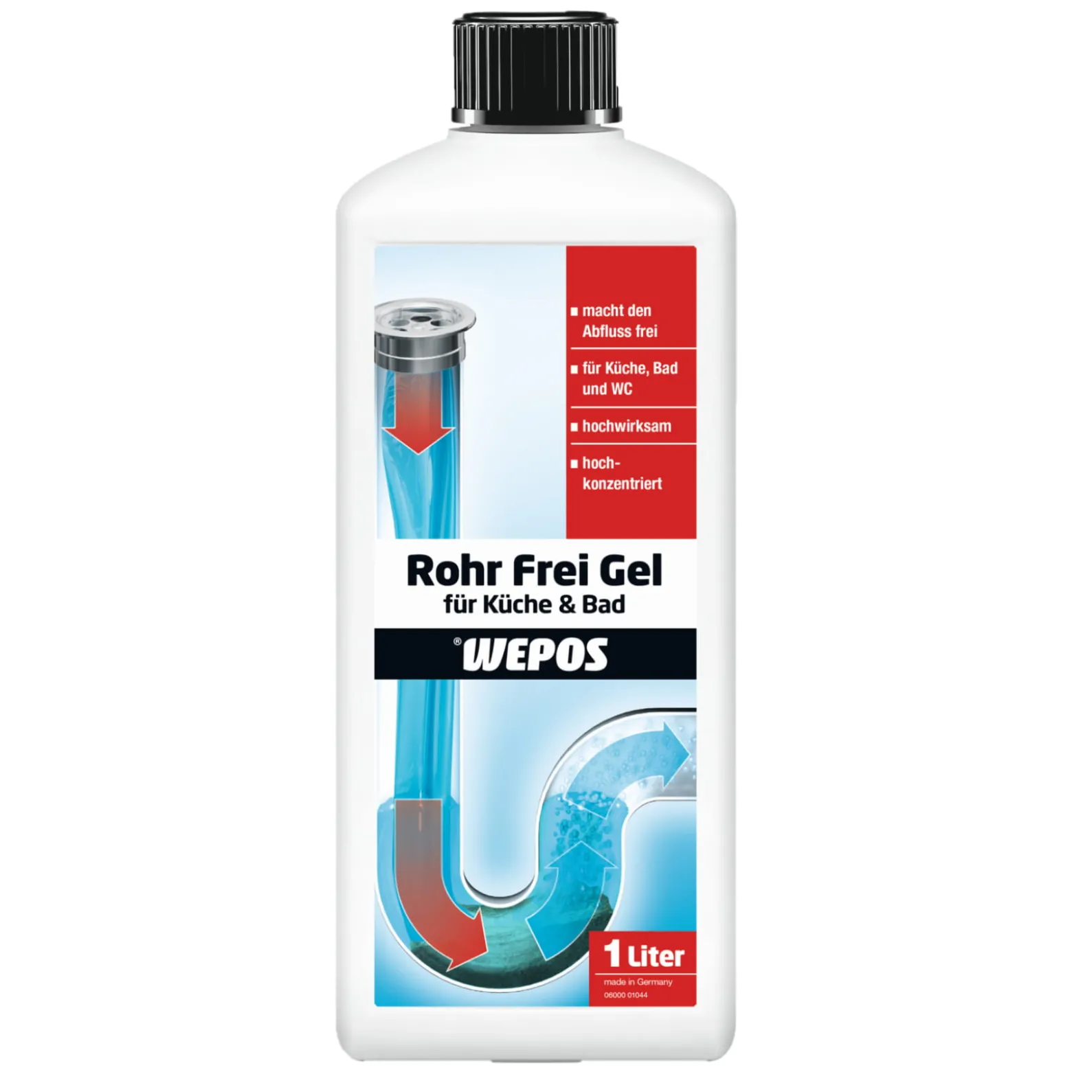 Wepos Rohr Frei Gel für Küche & Bad 1 L Abfluss Reiniger