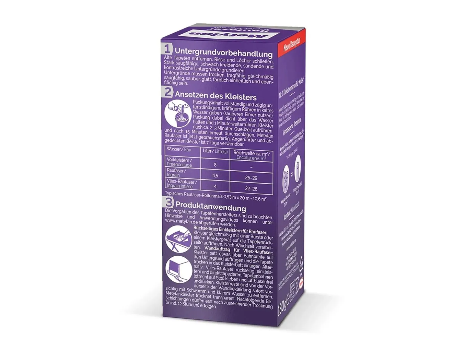 4 x Metylan Raufaser Kleister 180 g Vlies Raufasertapete
